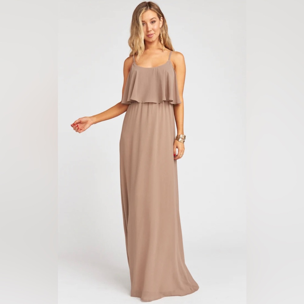 Show Me Your Mumu Caitlin Ruffle Maxi Dress Dune Chiffon Size Small